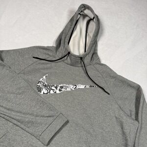 Nike Dri-FIT Hoodie Mens 2XL Gray Graphic Swoosh Pullover Sweatshirt 932007-063